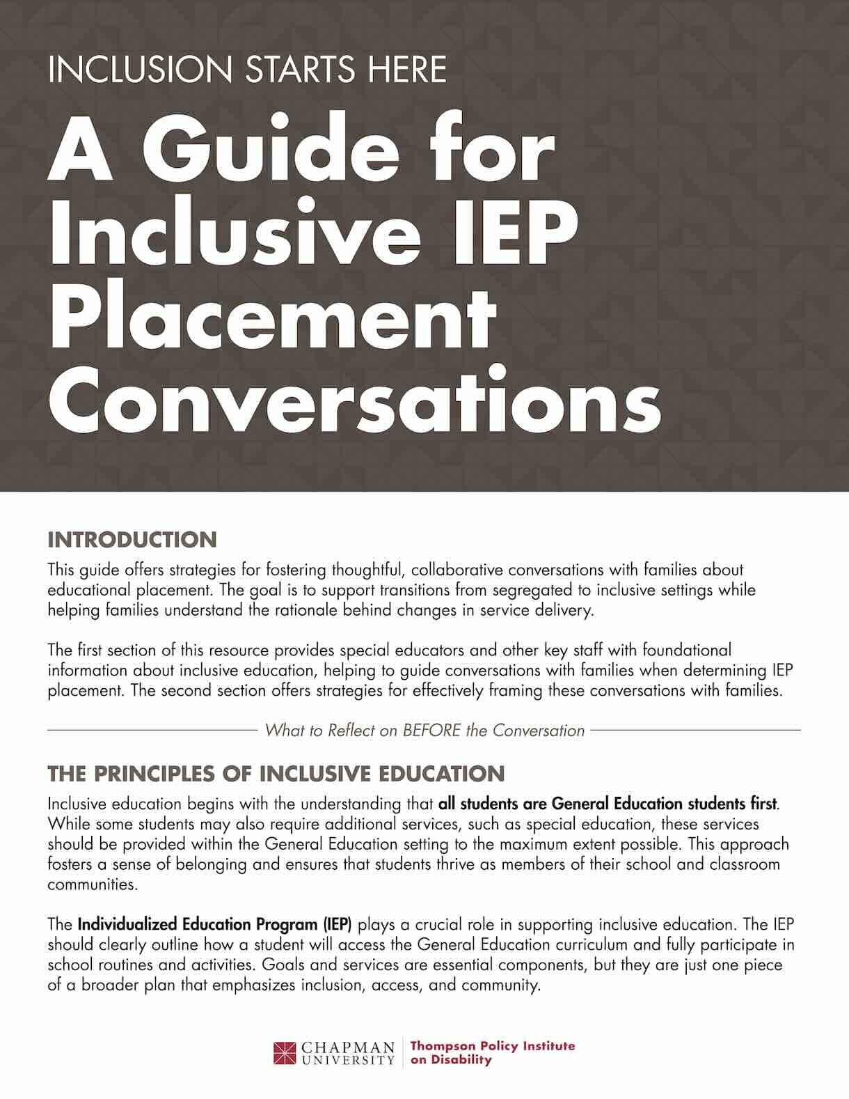 This is a PDF Guide to Inclusive Placement Conversations.