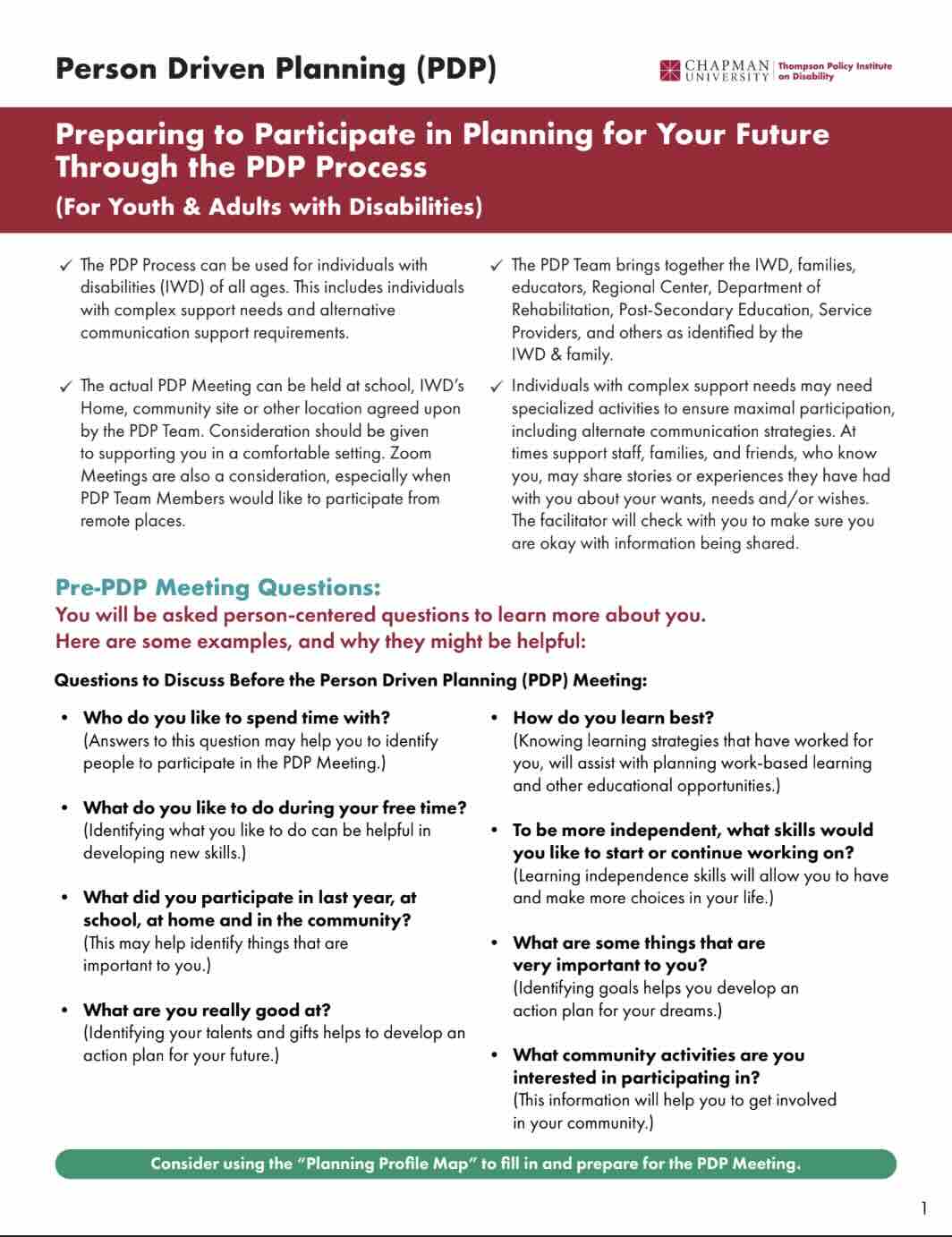This is a PDF guide that offers a “How to Guide” for youth & adults on how to prepare for, participate in, and complete follow-up actions after the PDP Meeting.