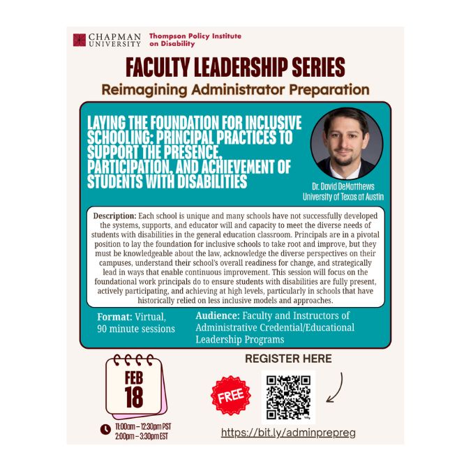 Faculty Leadership Series: Reimagining Administrator Preparation – Inclusive School Leadership